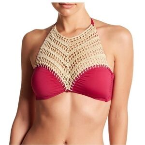 The Bikini Lab Crochet High Neck Halter Bikini Top